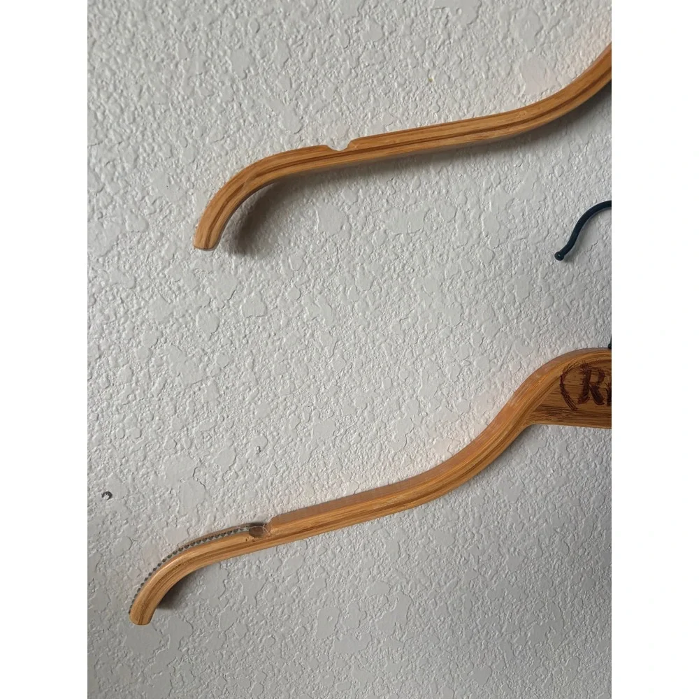 Rise Bamboo Wood Clothing Hangers Set of 2 Natural Brown with Non-Slip‎ Grips